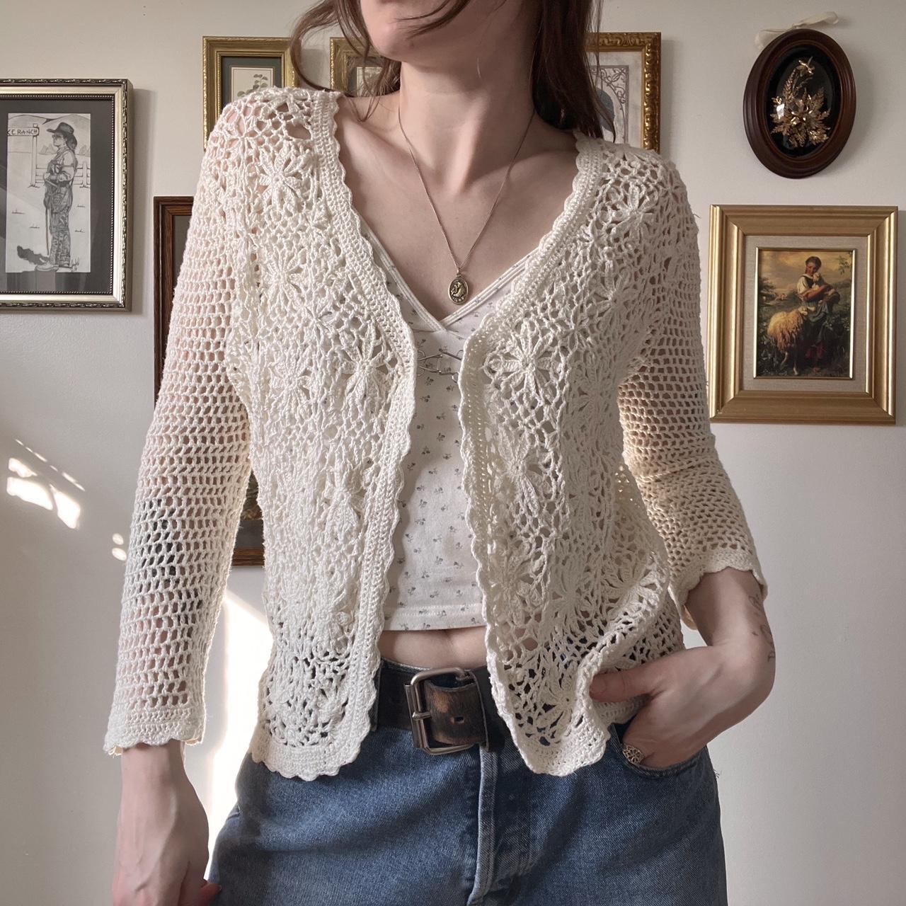 Crochet floral knit cardigan (S)