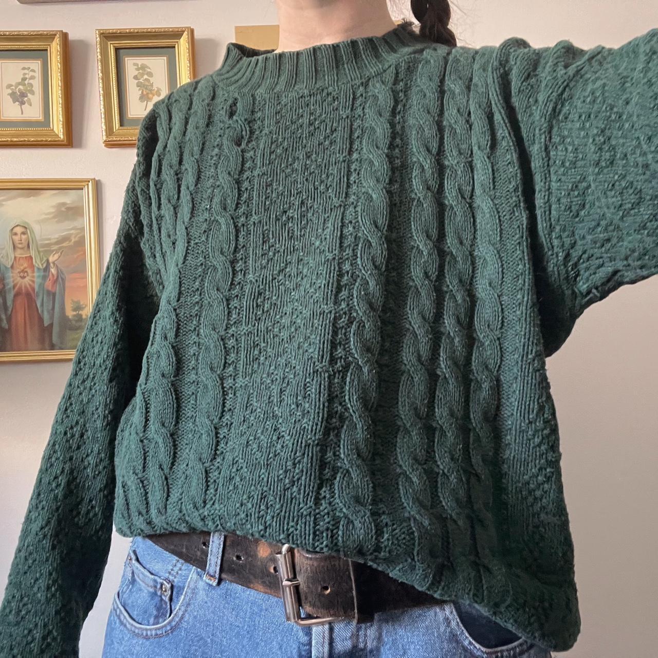 Pine green cable knit (L)