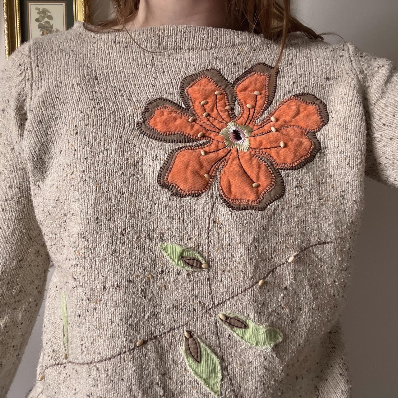 Silk patchwork flower knit sweater (S)