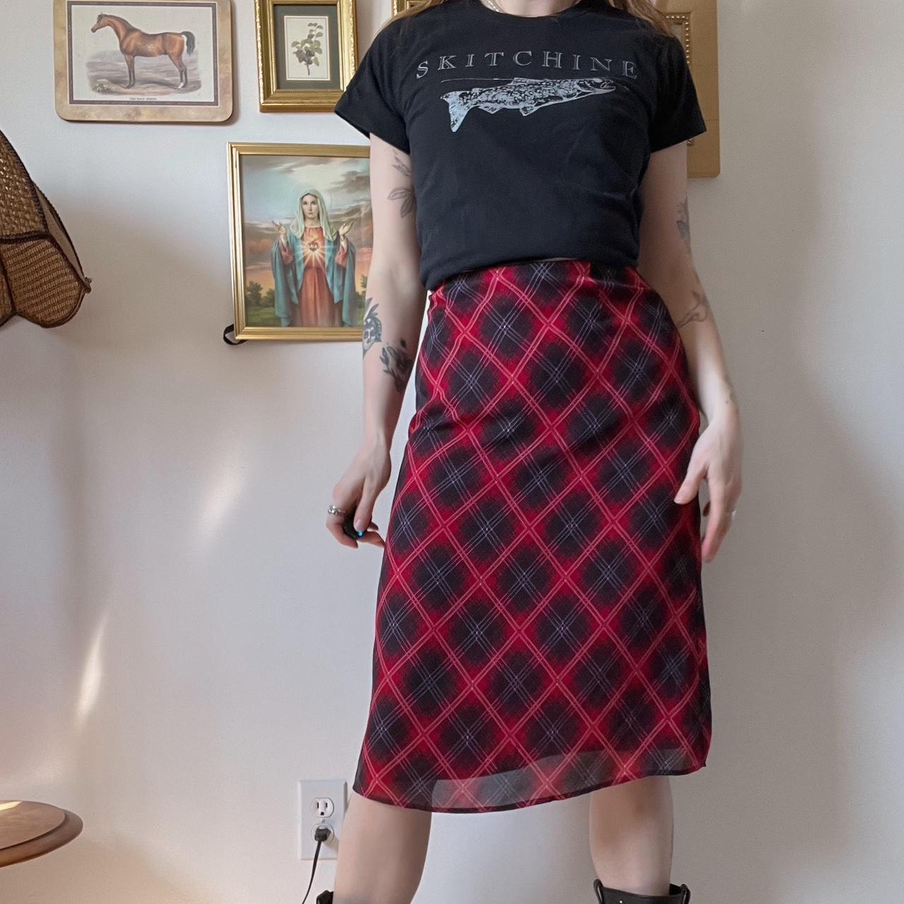 Cherry red plaid midi skirt (6)