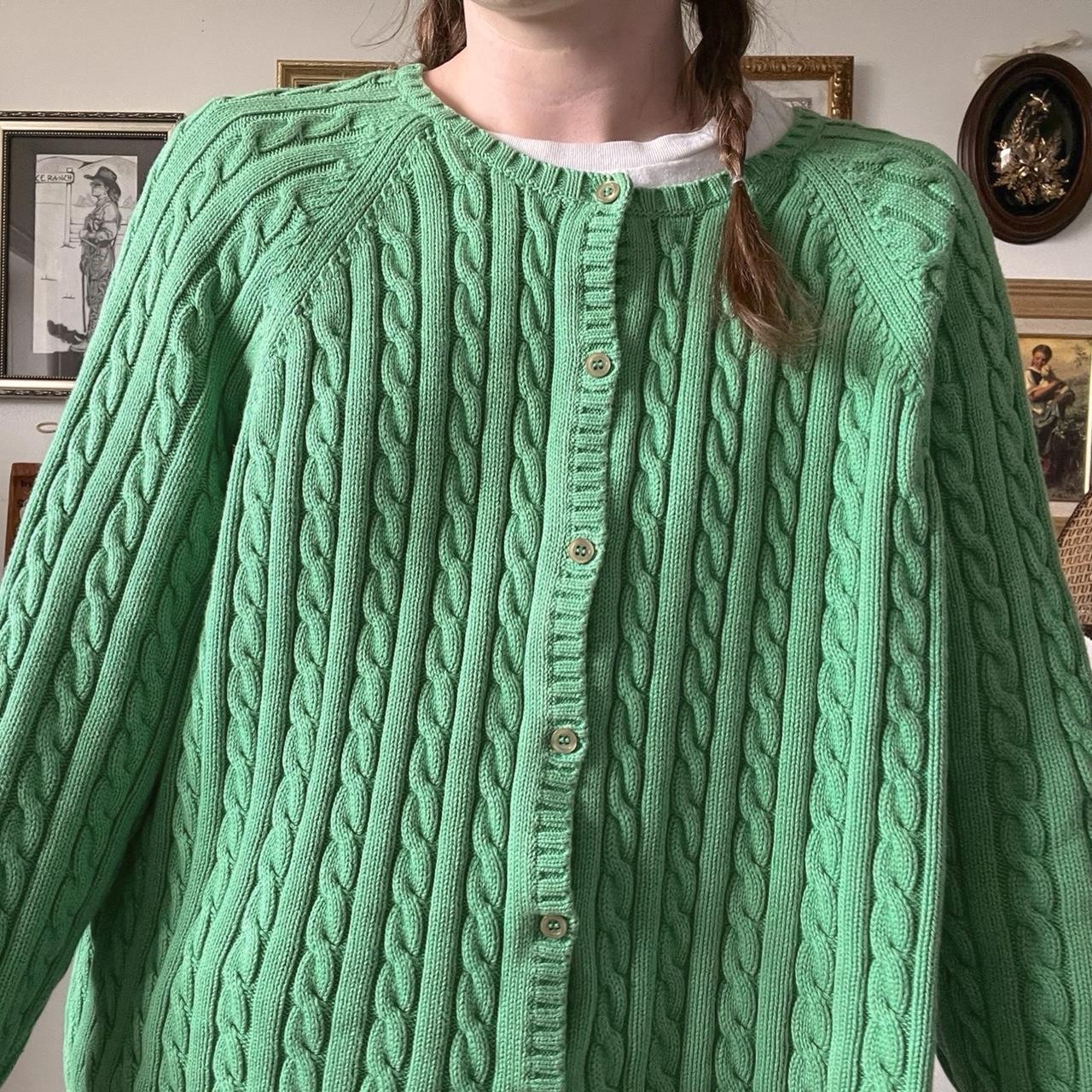 Spring green cable knit cardigan (L)