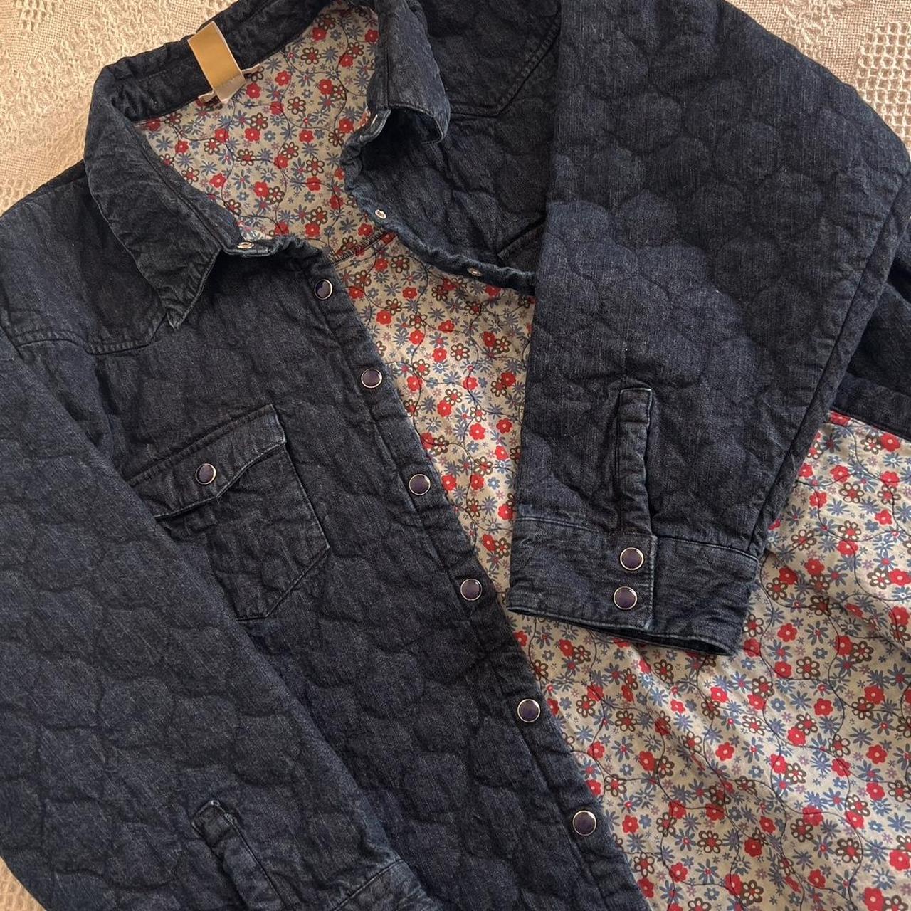 Quilted floral lined denim jacket (XL)