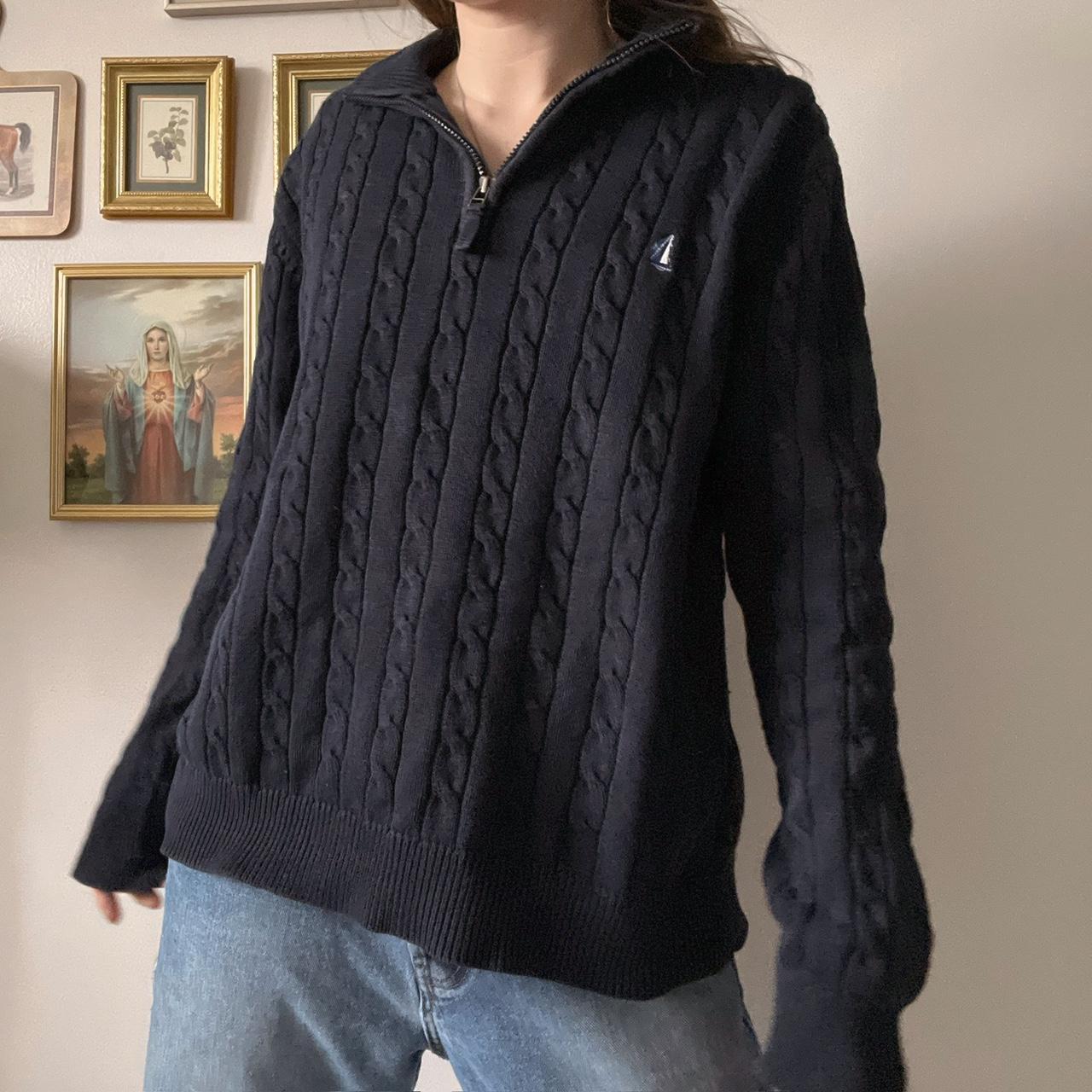 Navy cable knit quarter zip (L)