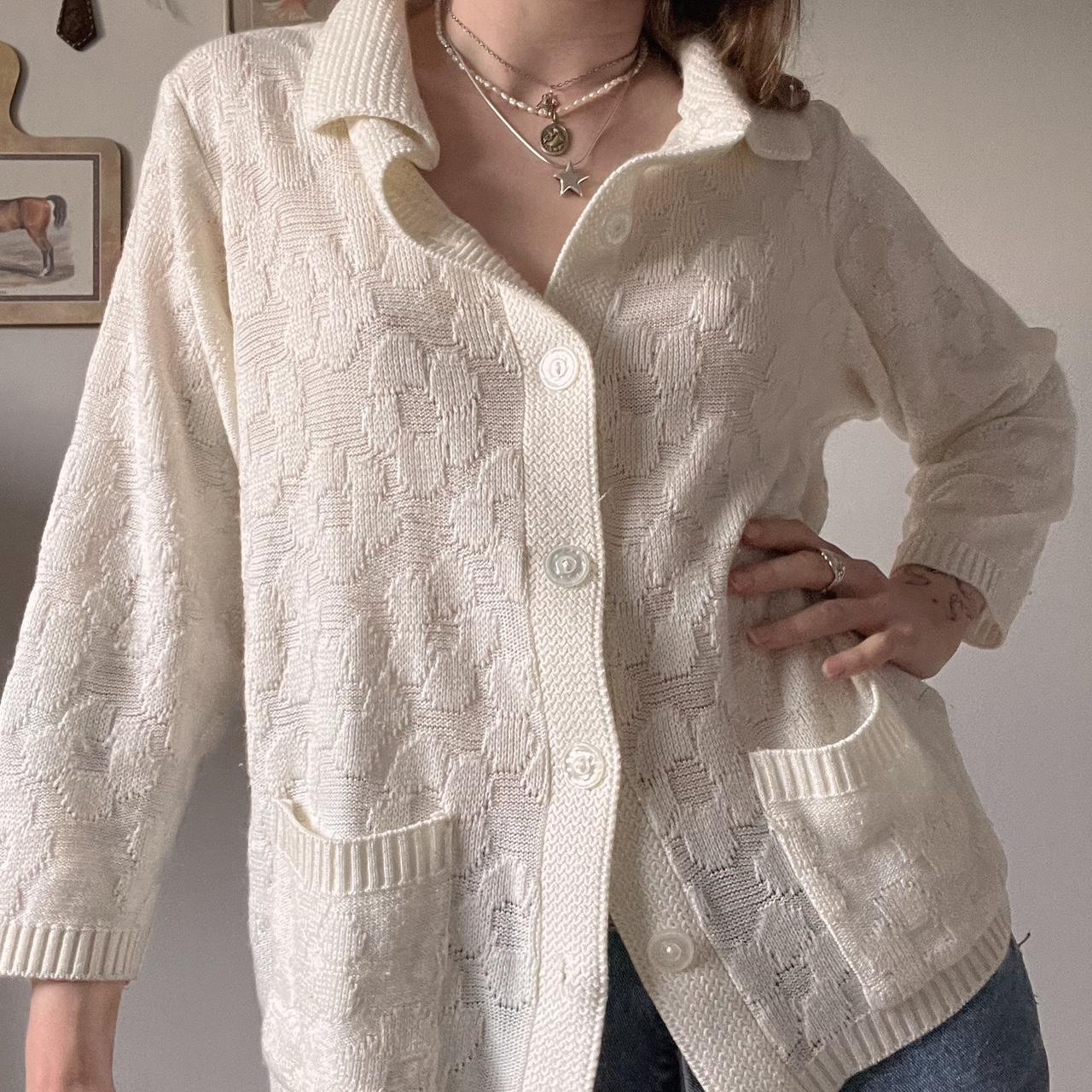 Cream white flower knit (S)