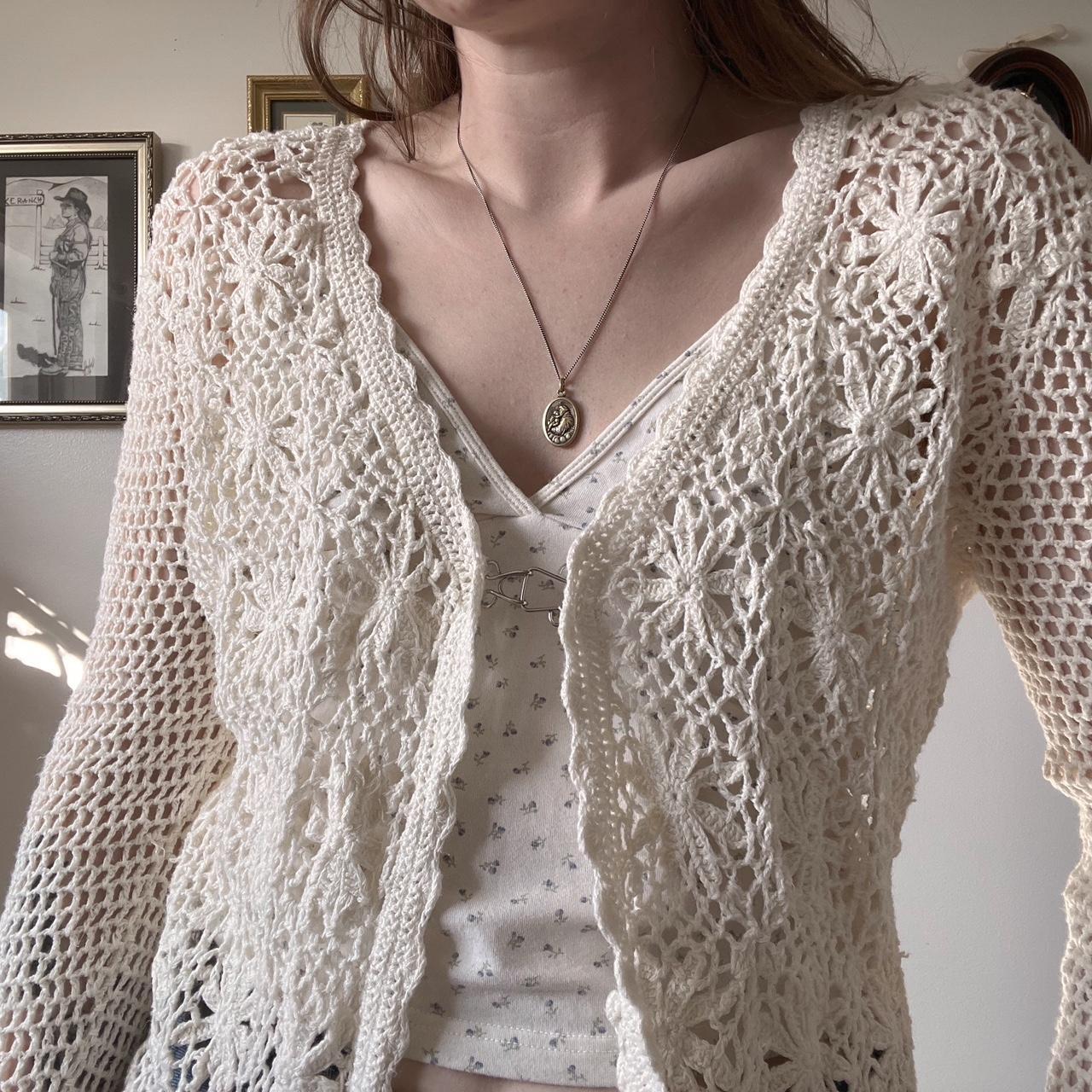 Crochet floral knit cardigan (S)