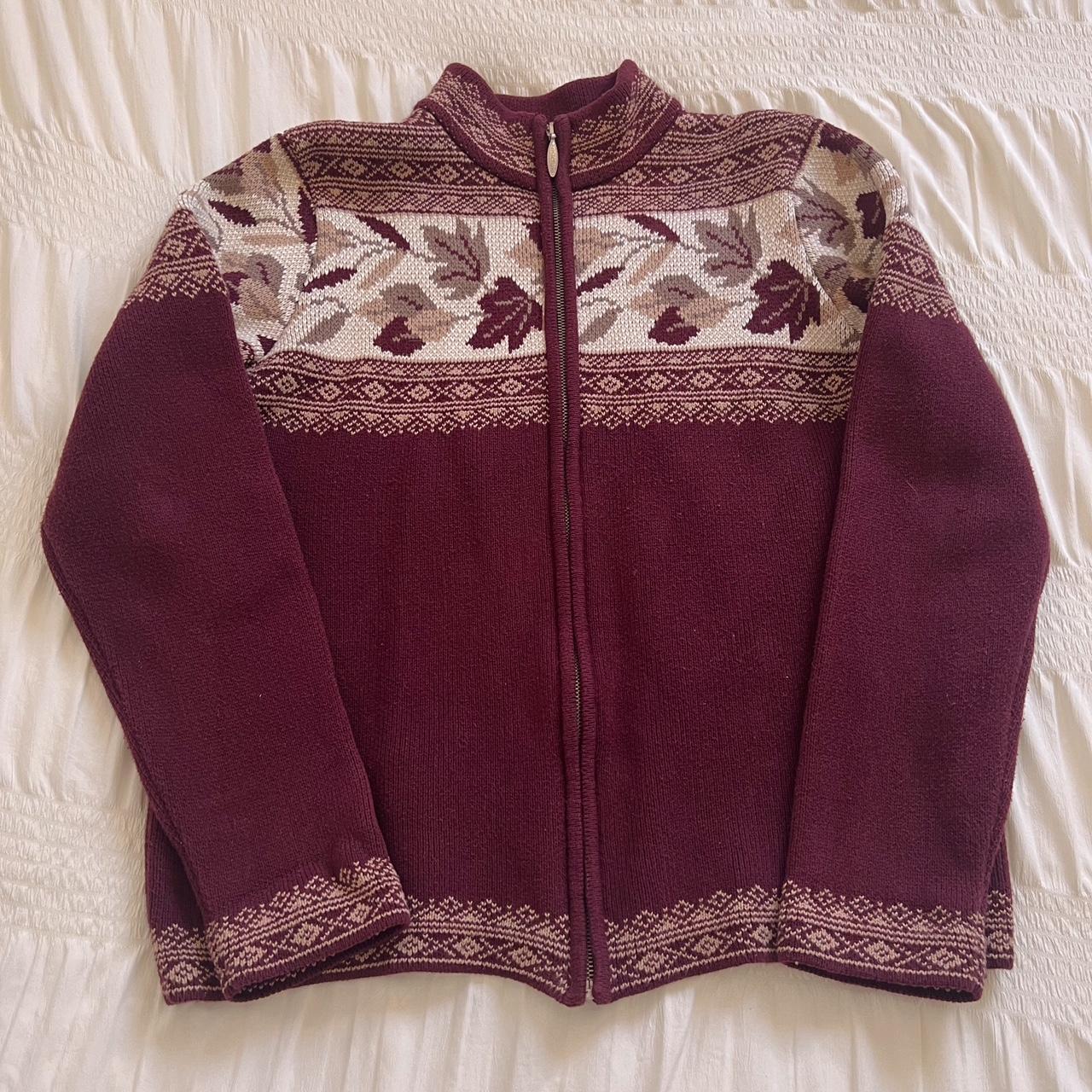 Burgundy leaf knit cardigan (S)