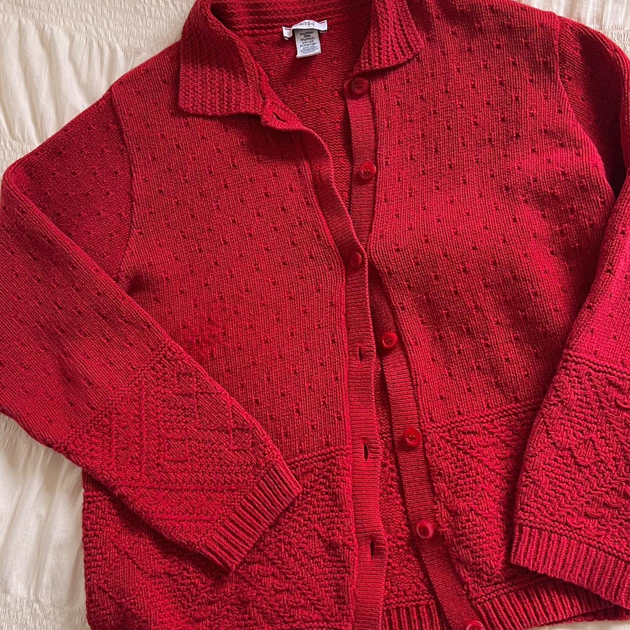 Red cabincore knit cardigan (L)