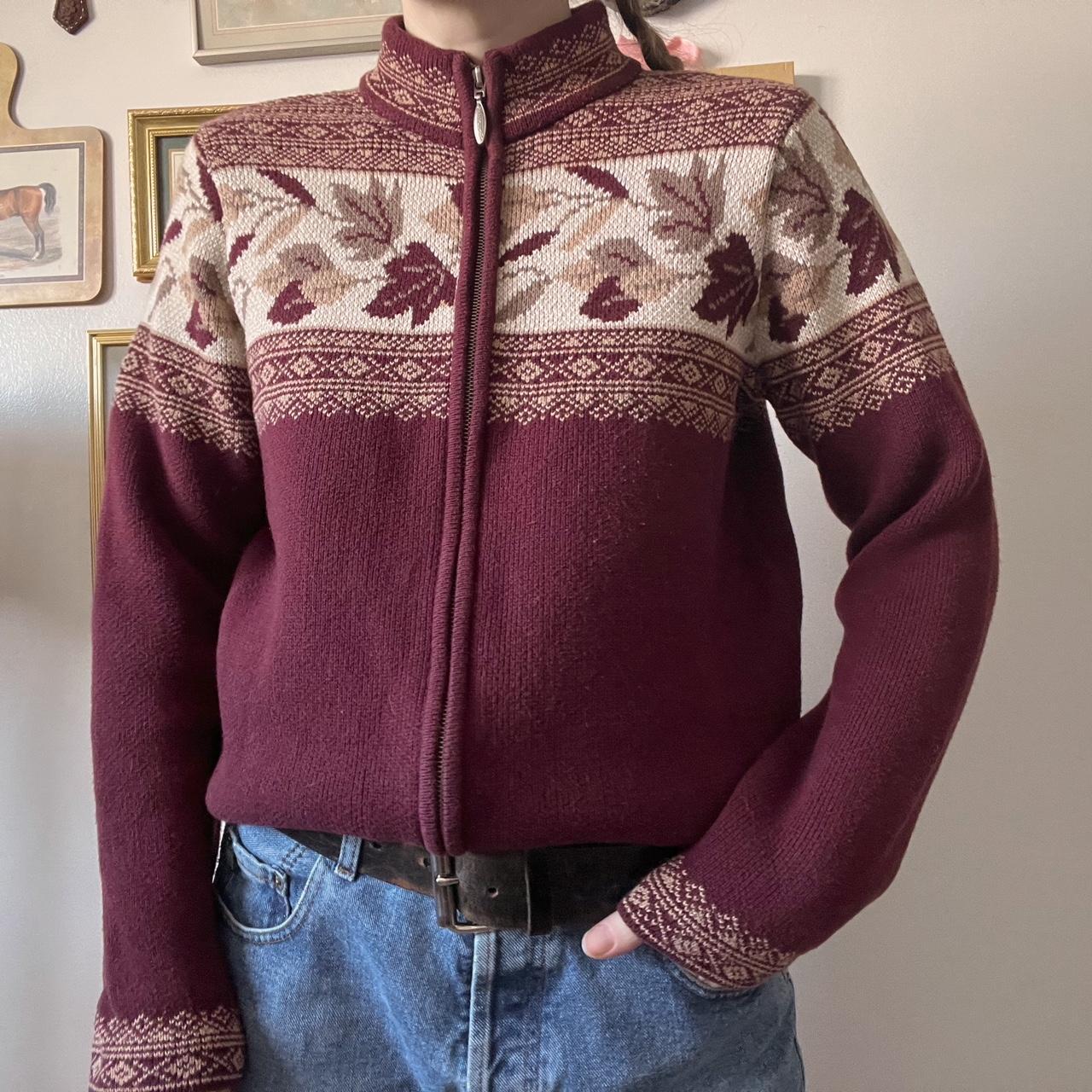 Burgundy leaf knit cardigan (S)