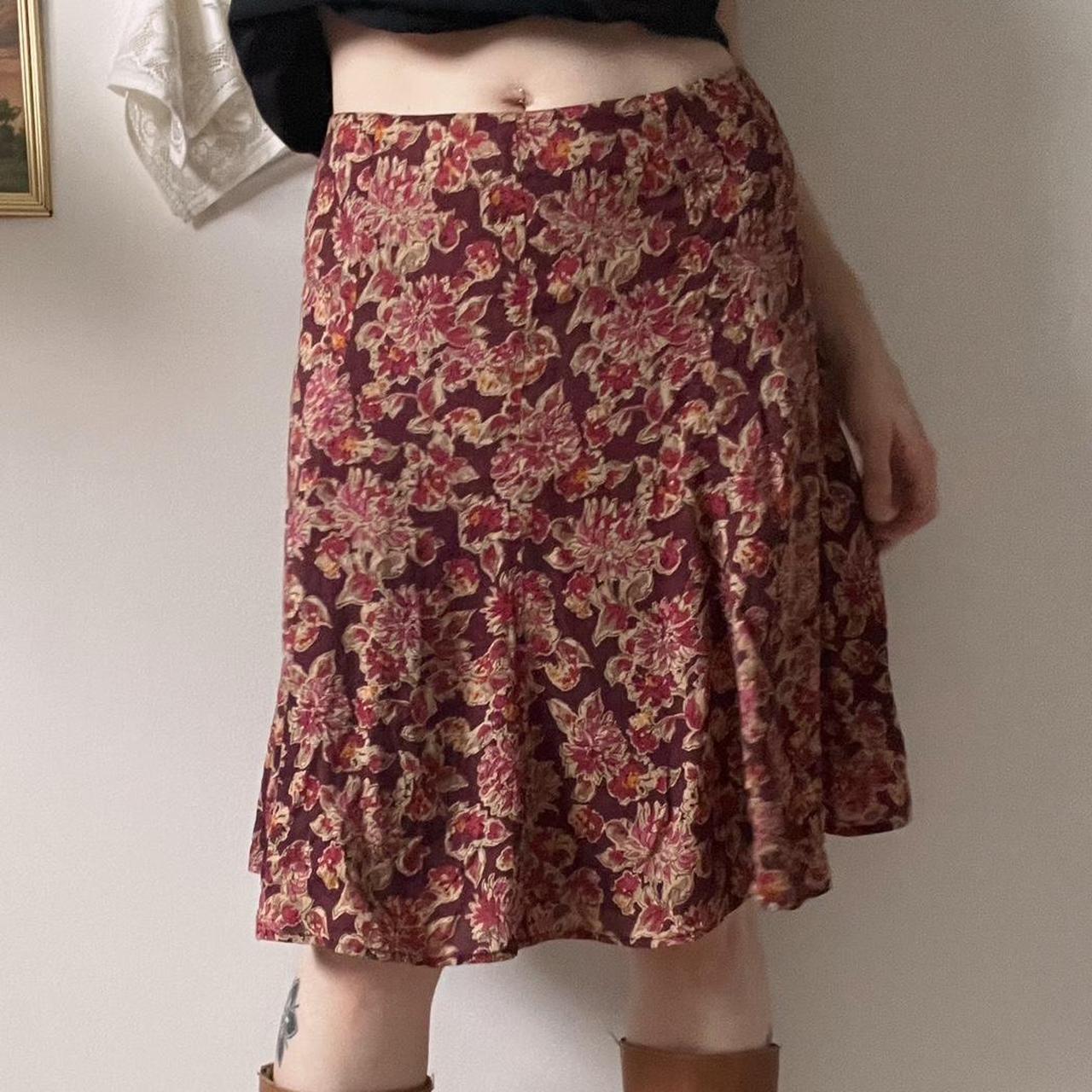 Silk floral midi skirt (M)