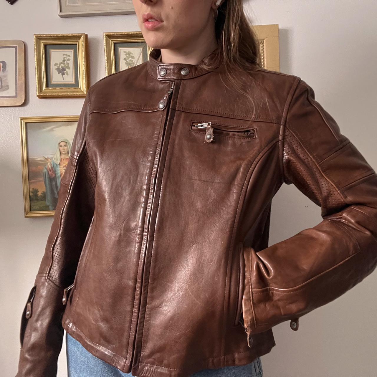 Brown leather moto jacket (M)