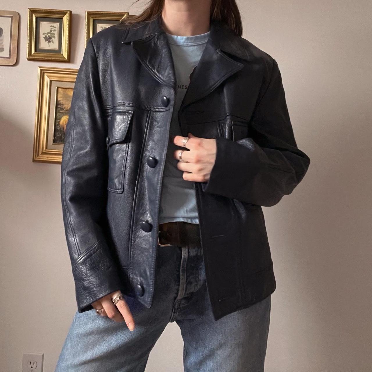 Vintage navy leather jacket (M)