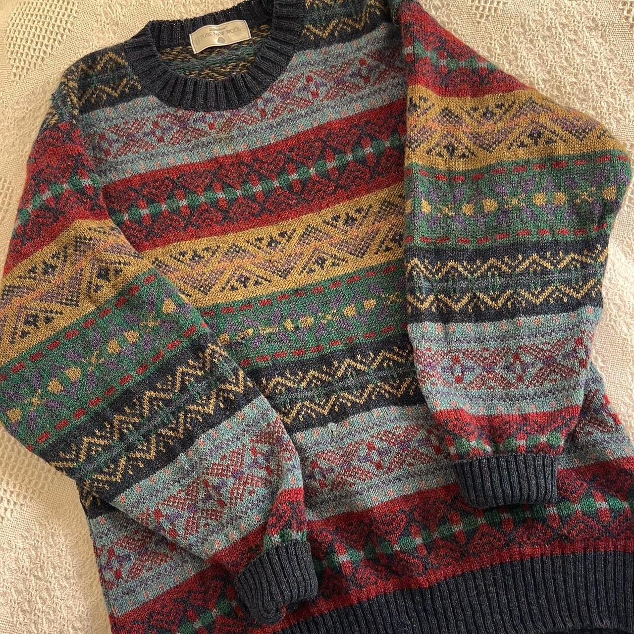 Striped knit grandpa sweater (L)