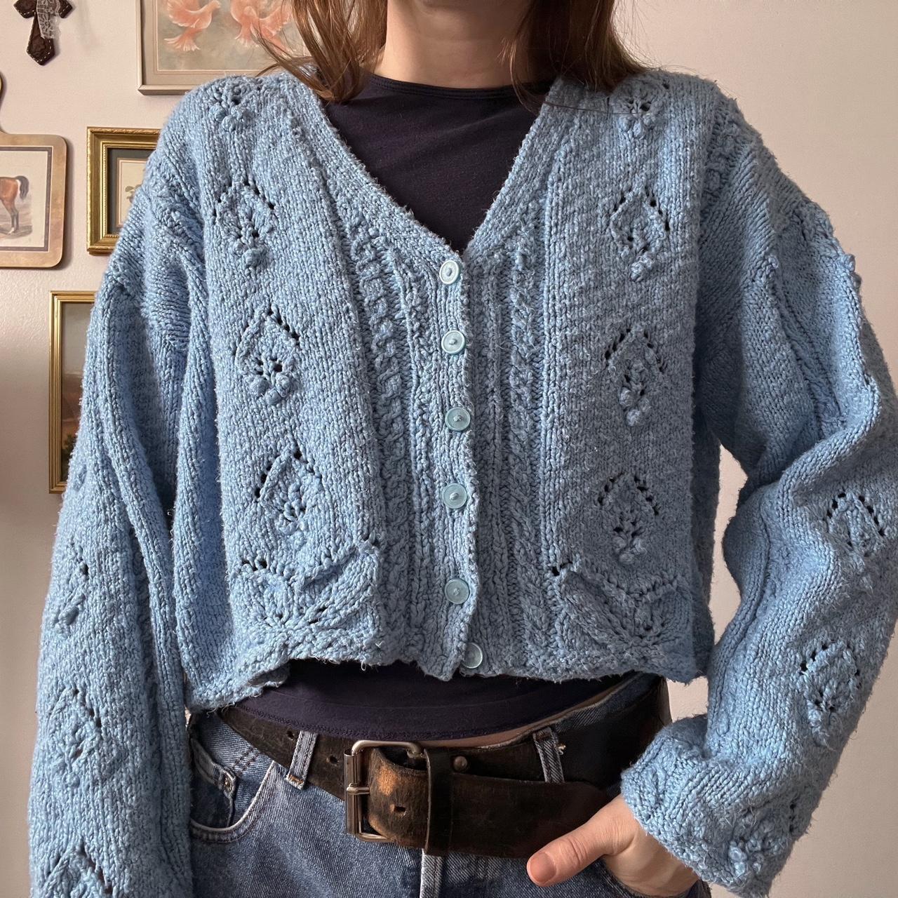 Cloud blue chunky knit cardigan (M)