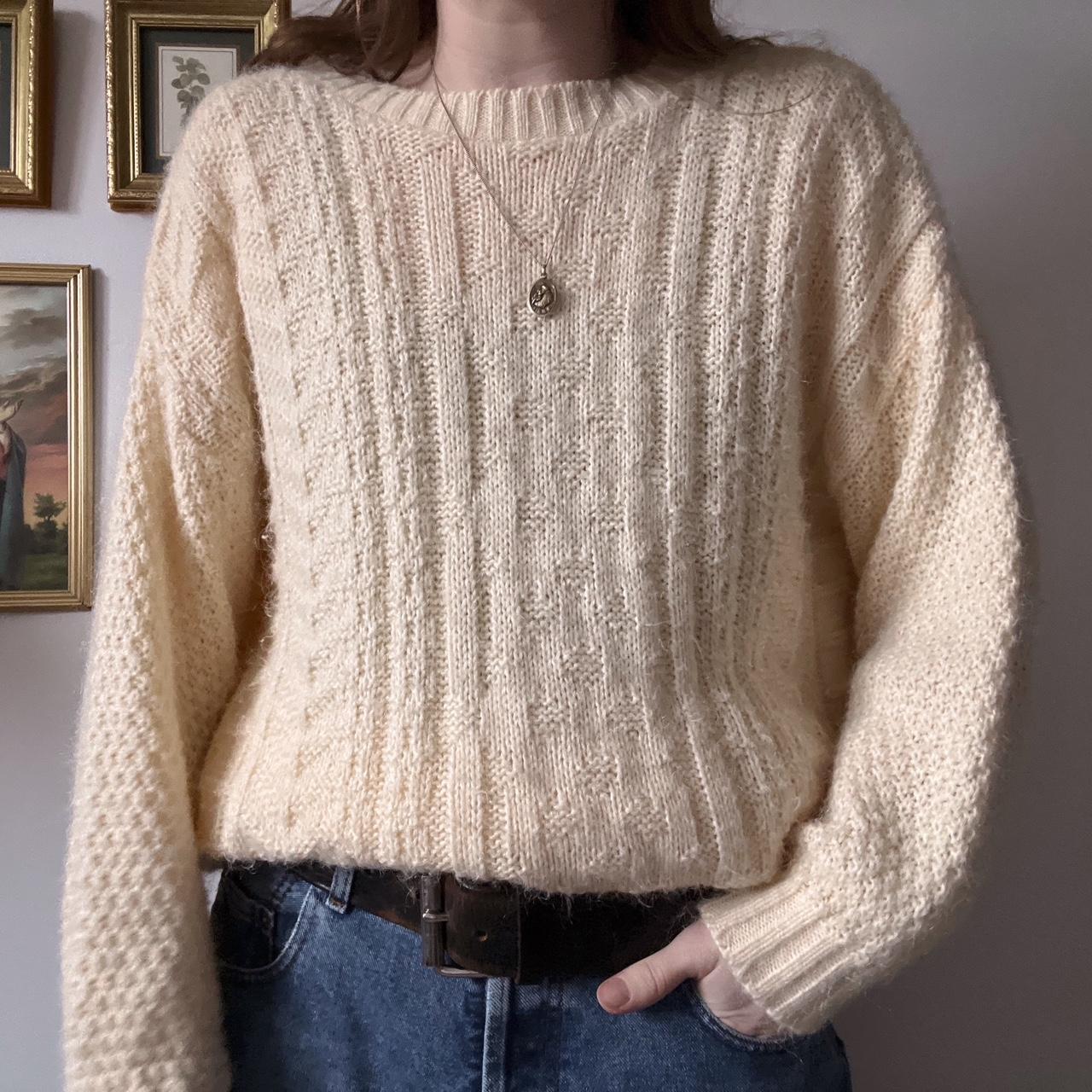 1980's cream cable knit sweater (L)