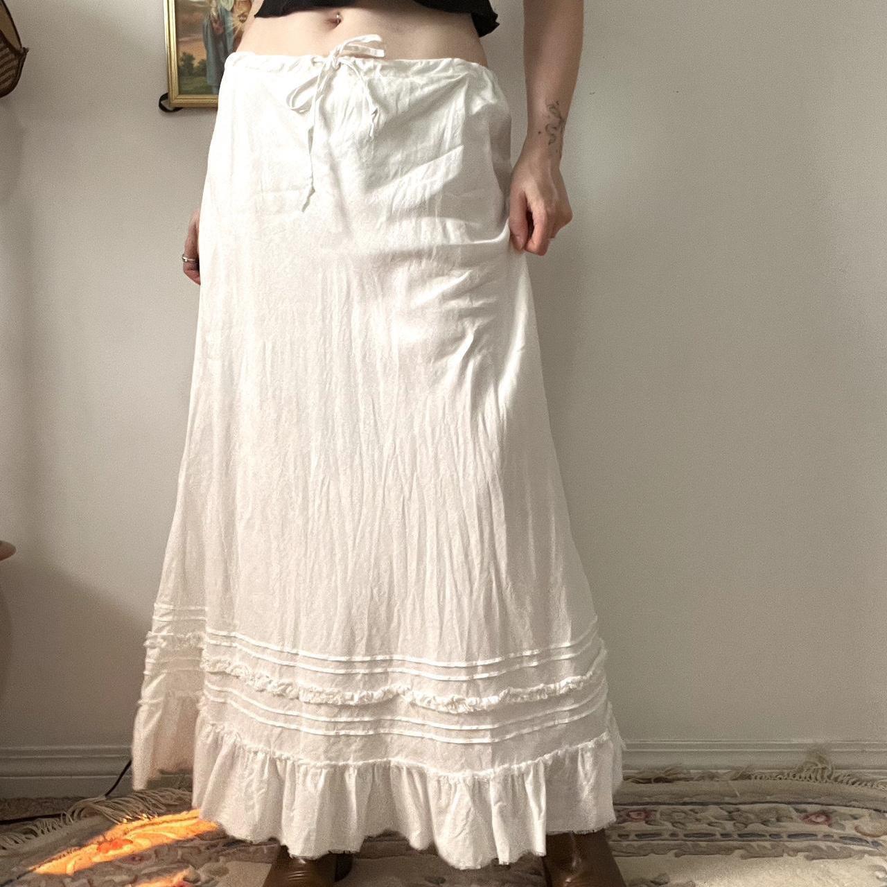 White ruffle linen maxi skirt (XS-XL)