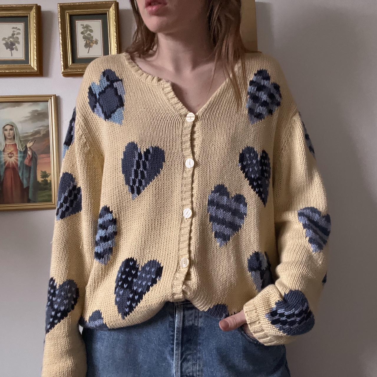 Cream knit hearts cardigan (XL)