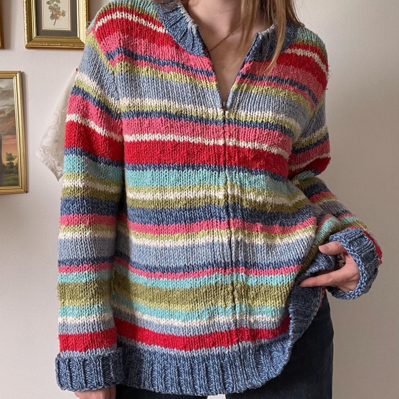 Cozy rainbow striped knit cardigan (L)