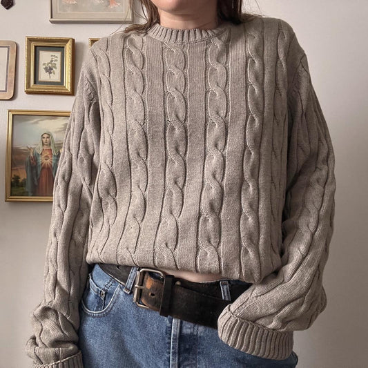 Cloud grey cable knit sweater (M)