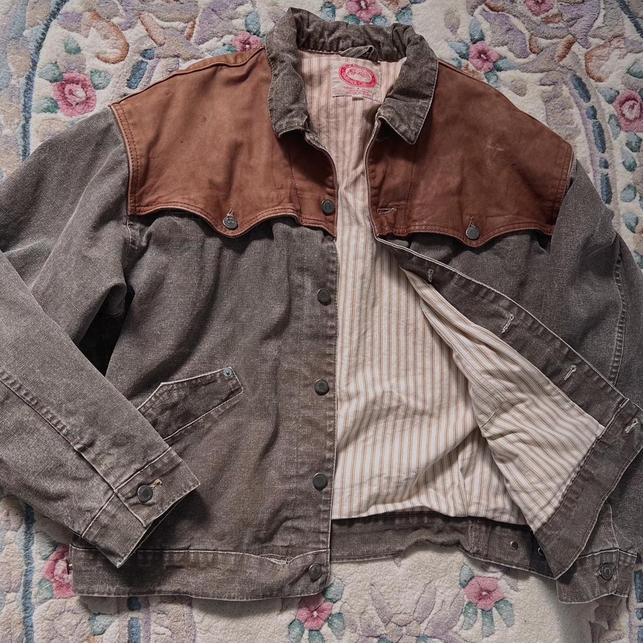 Brown denim/leather jacket (L)