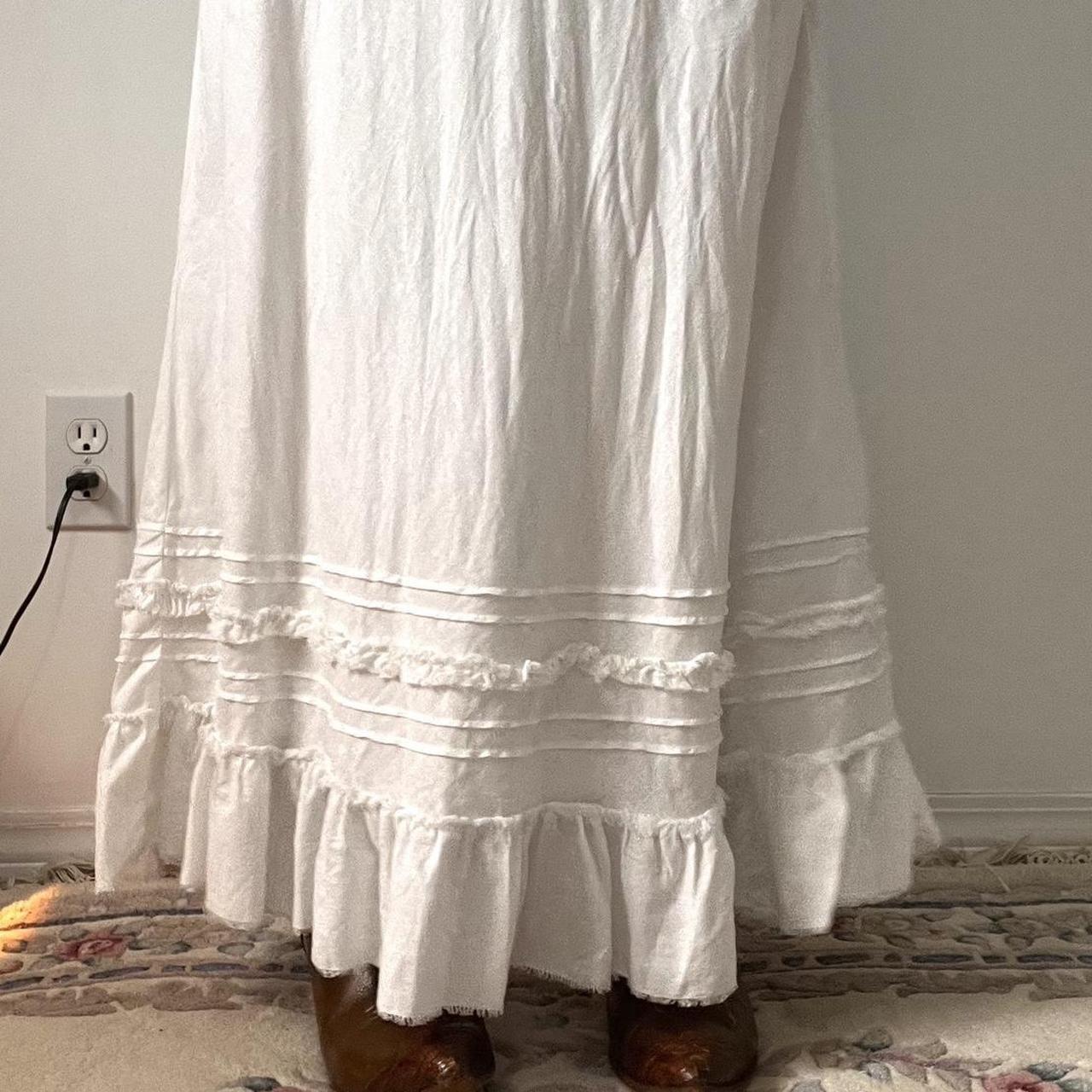 White ruffle linen maxi skirt (XS-XL)