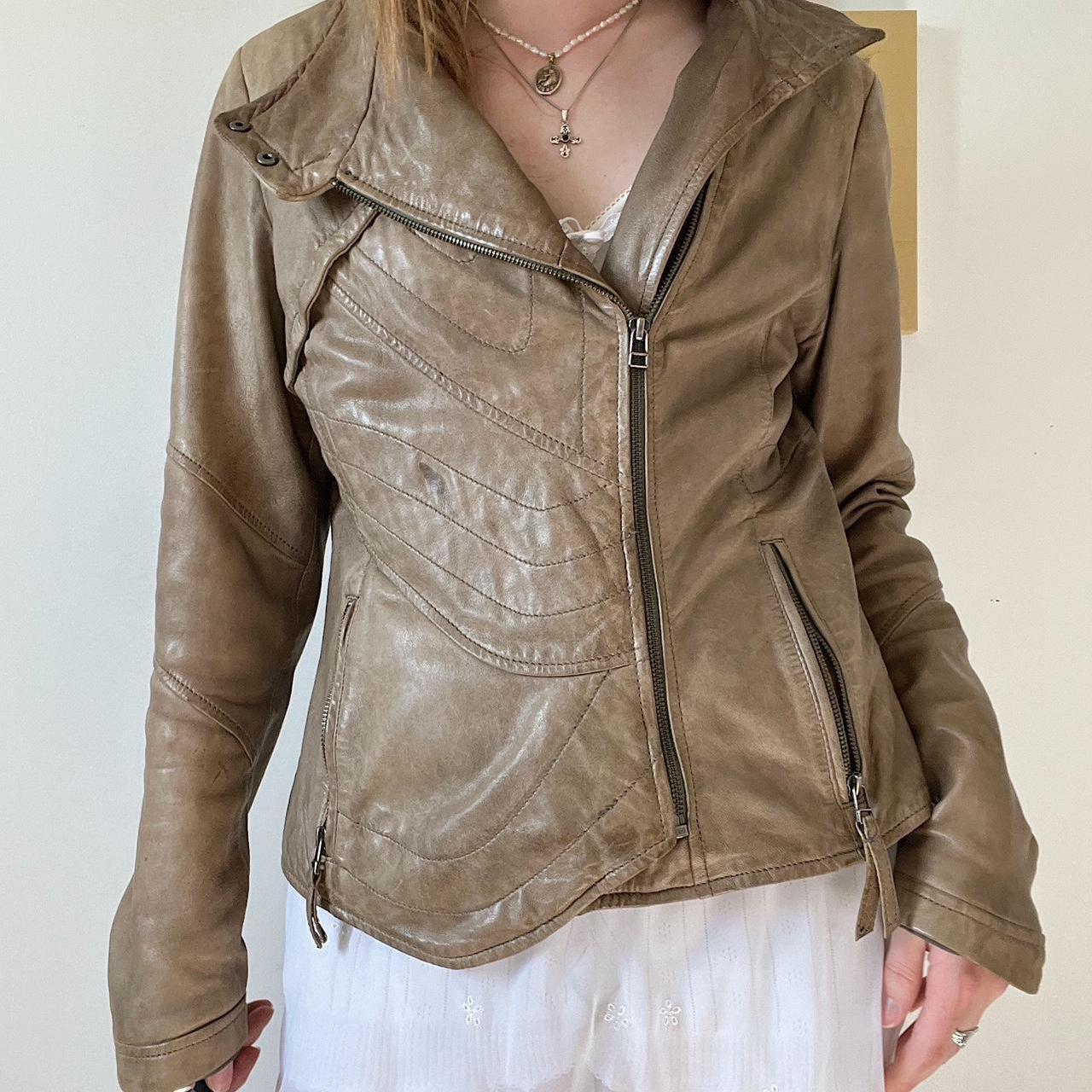 Fawn brown leather jacket (M)