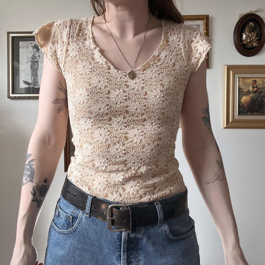 Cream floral lace top (XS)