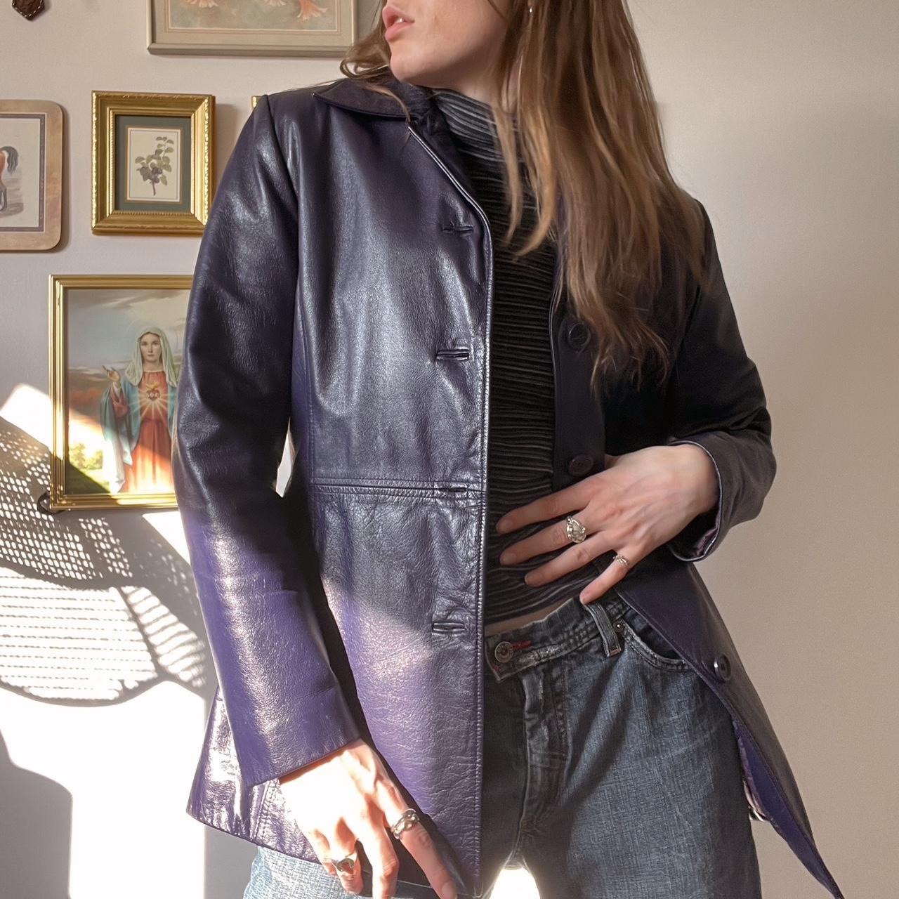 90's deep violet leather jacket (XS)