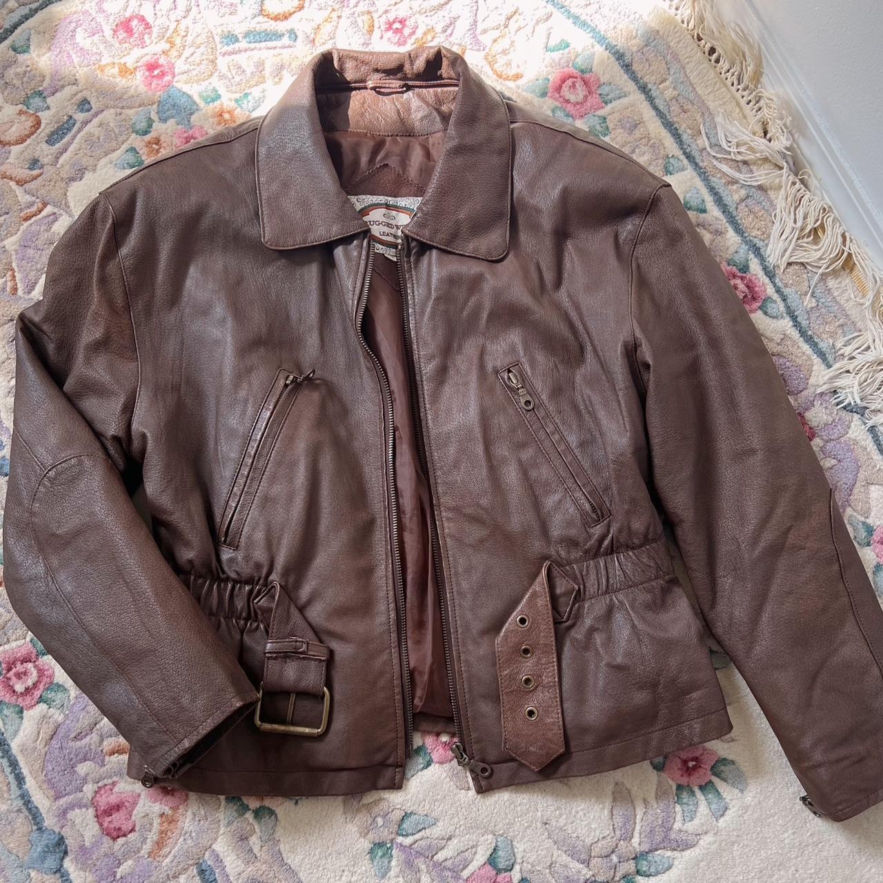 80s brown leather jacket (M)