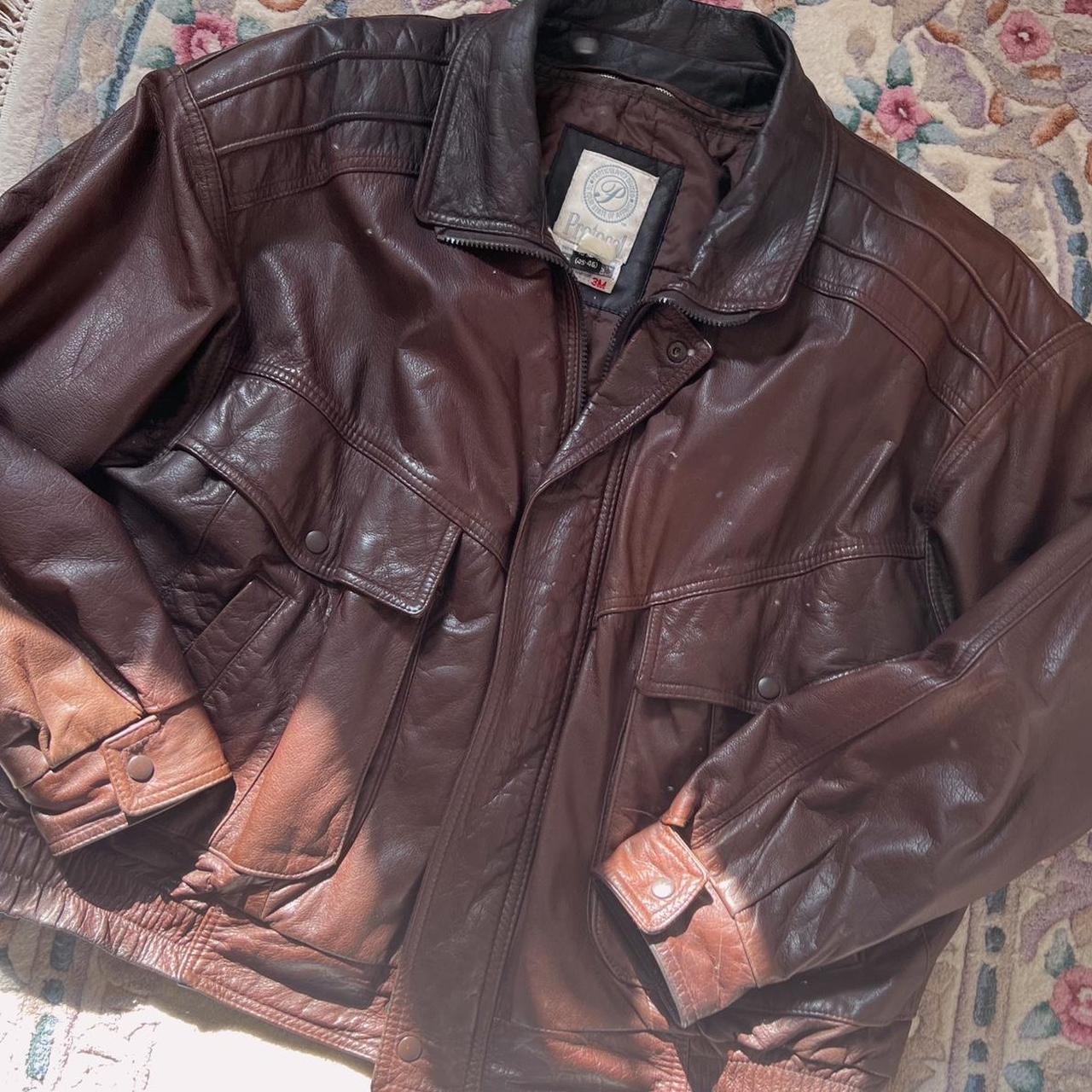 Brown leather bomber jacket (XL)