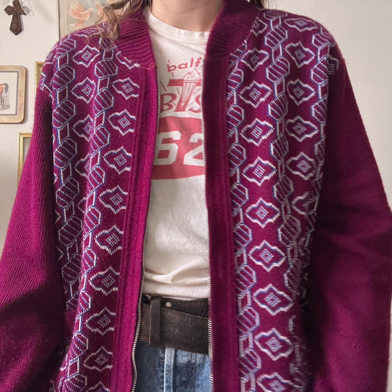 Burgundy patterned grandpacore cardigan (L)