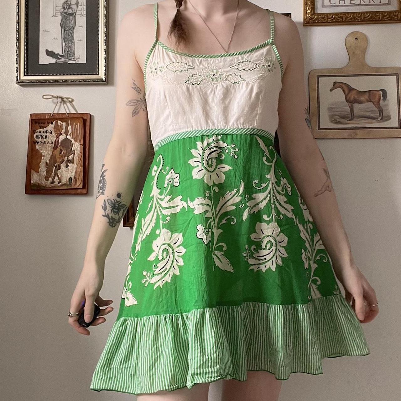 Spring green floral dress (S)