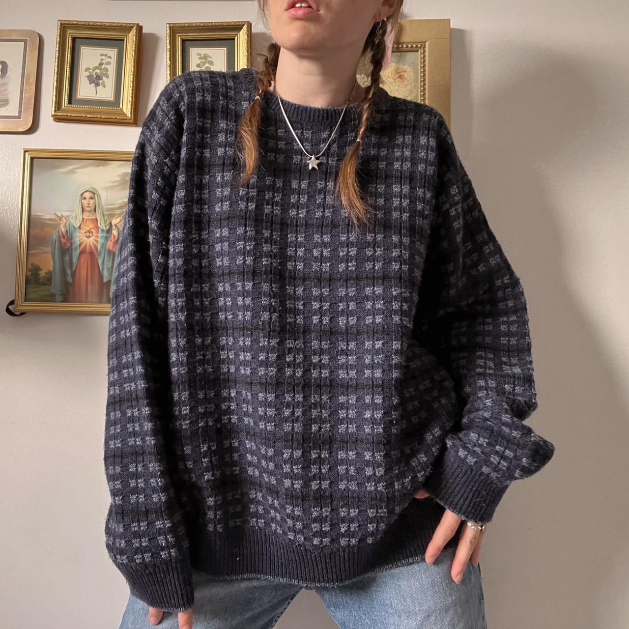 Vintage grunge blue checkered knit (L)