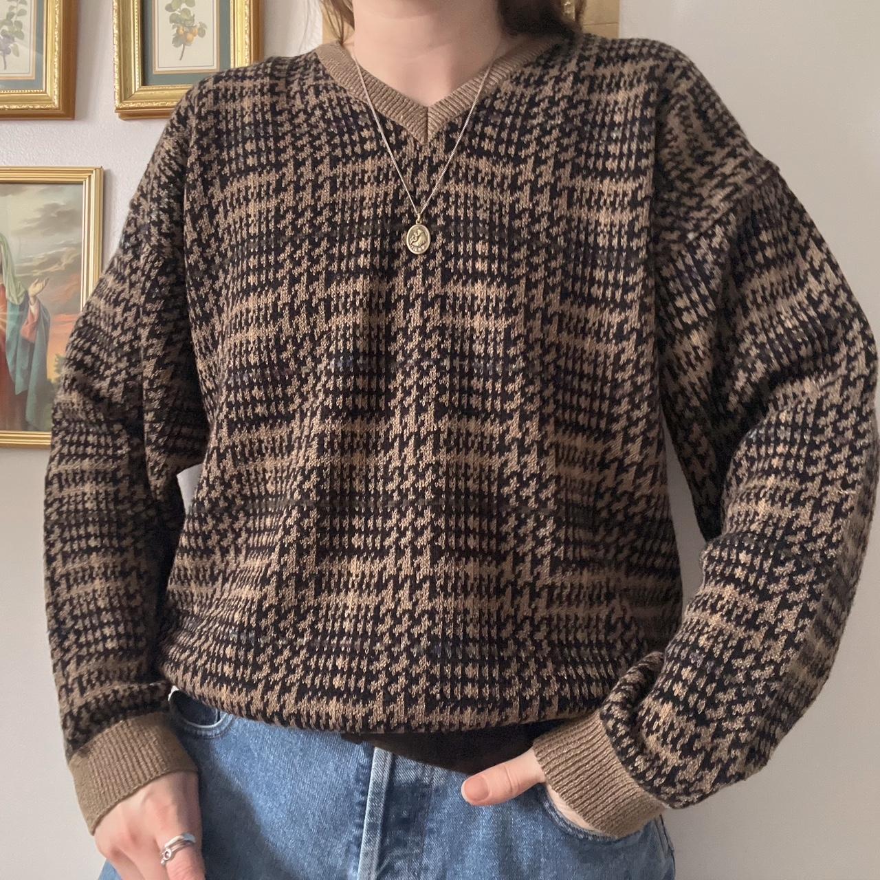 Brown checkered grandpa sweater (M)