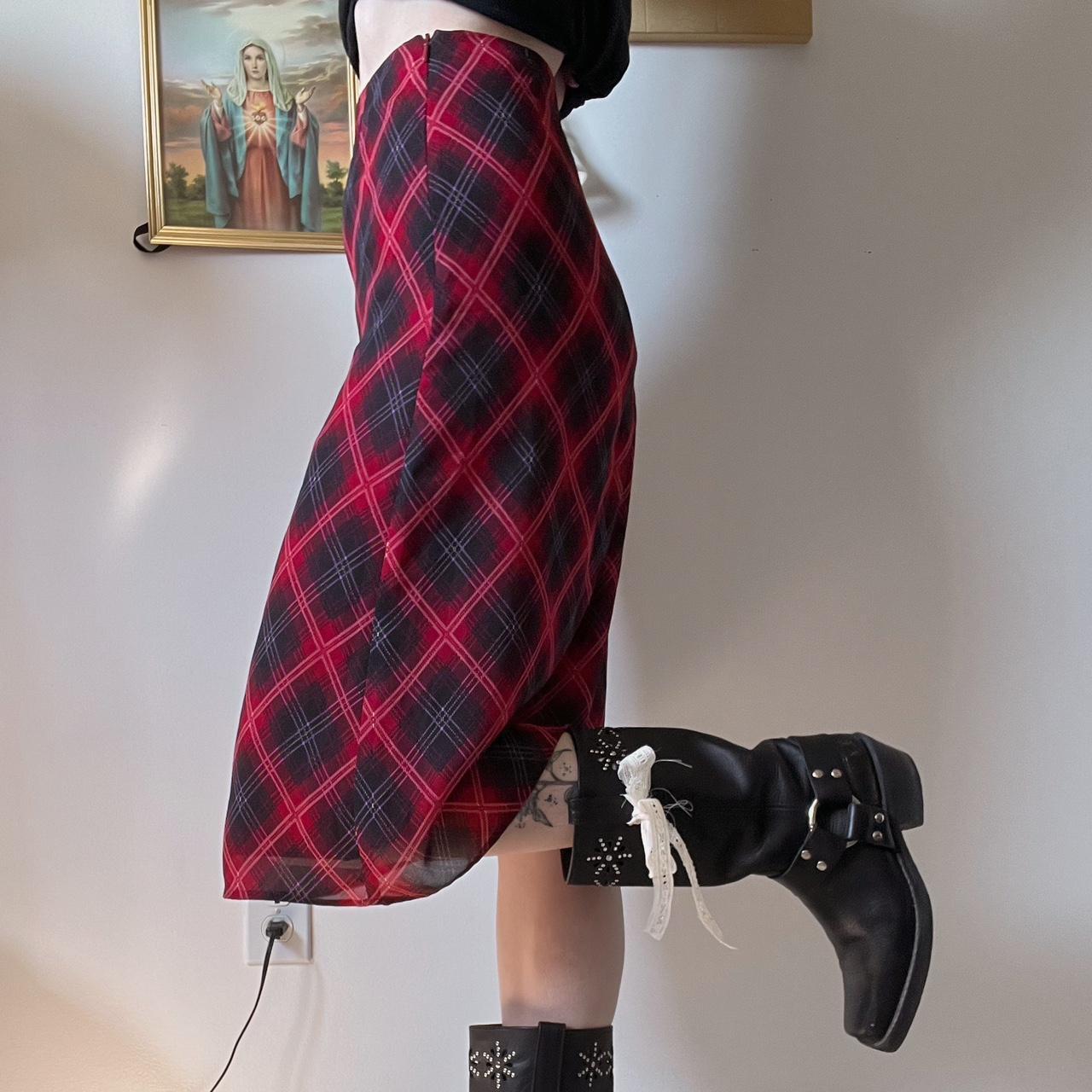 Cherry red plaid midi skirt (6)