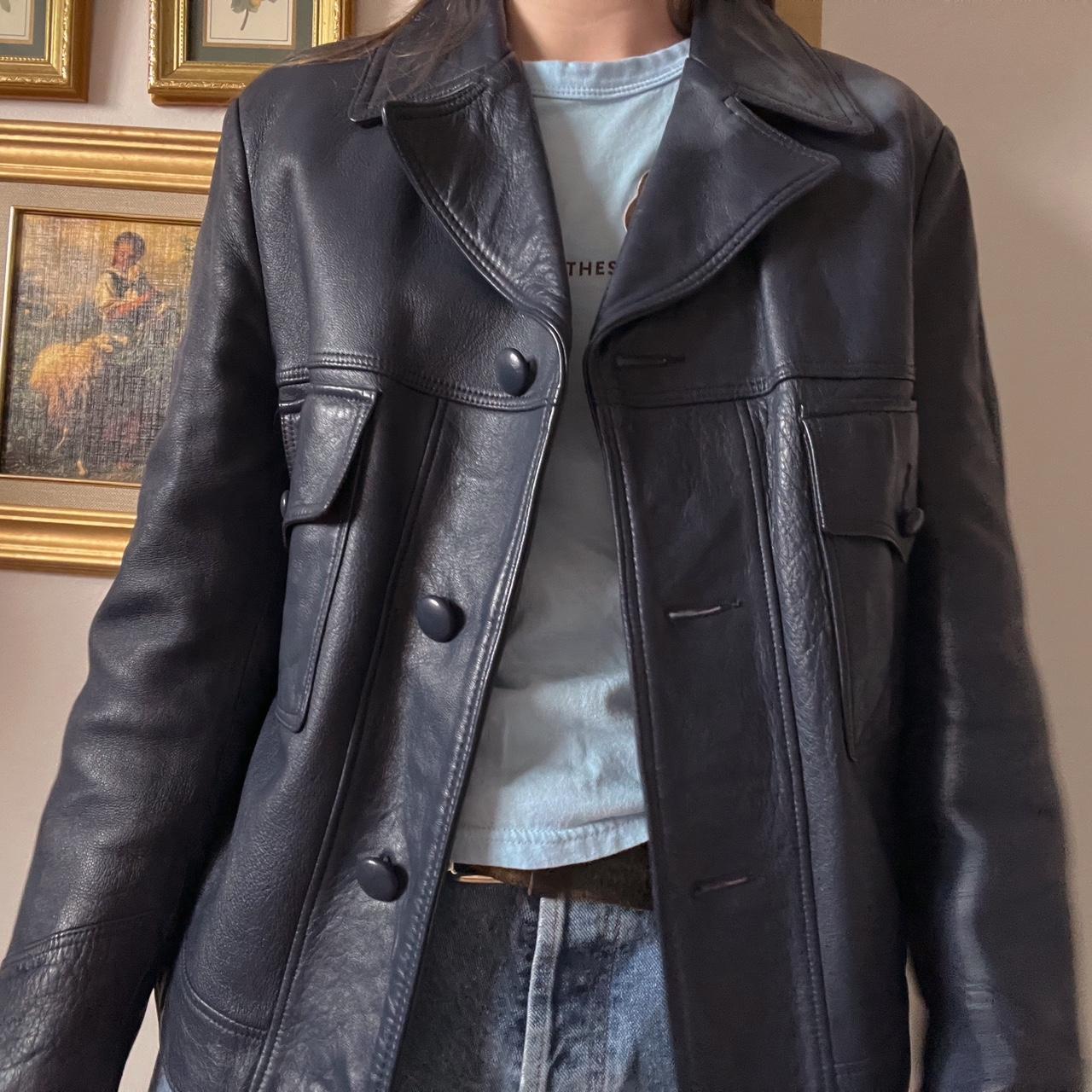 Vintage navy leather jacket (M)