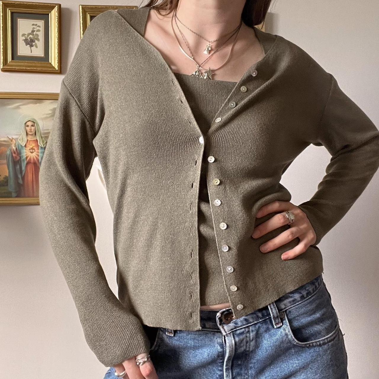 Sage green knit cardigan set (S)