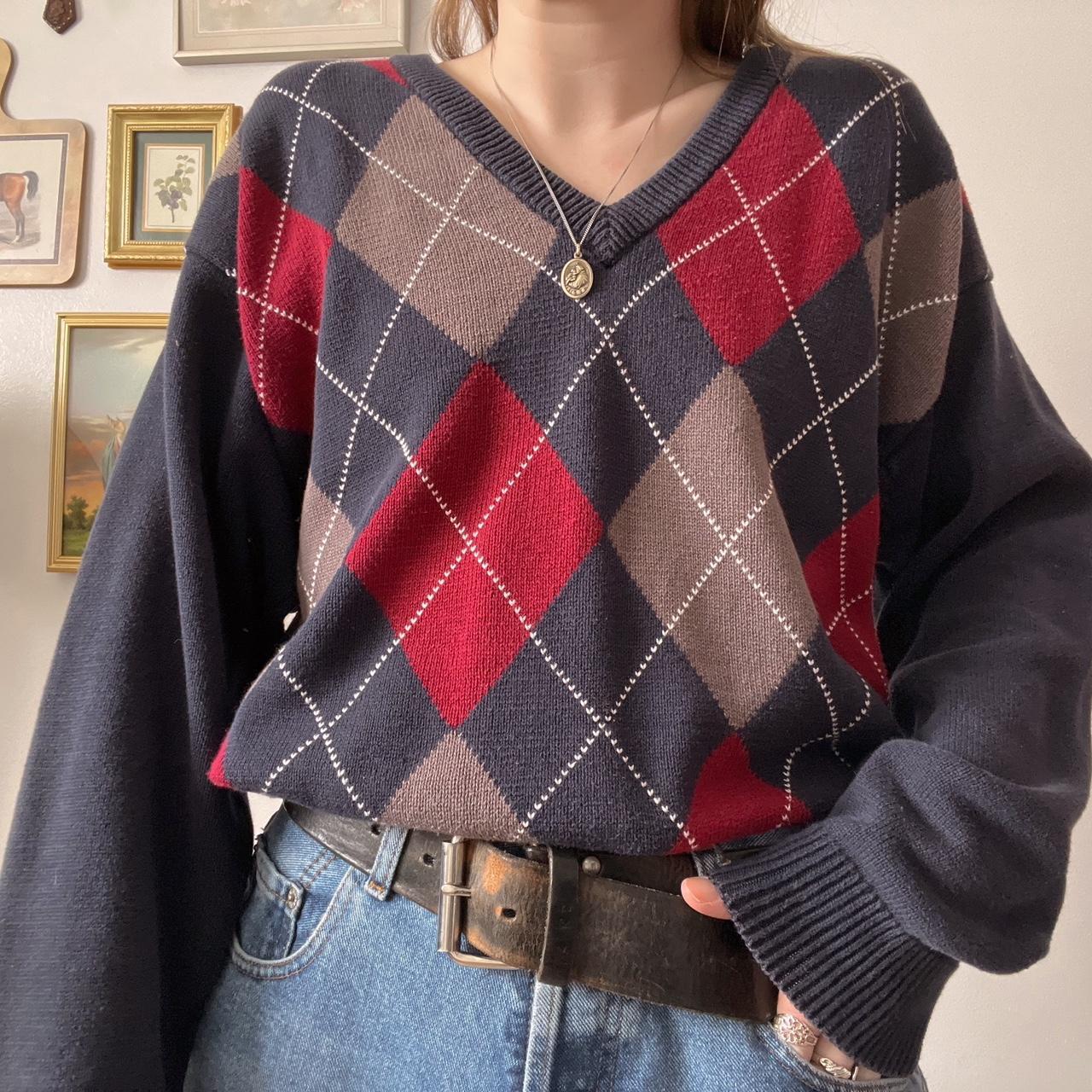 Slouchy argyle knit sweater (M)