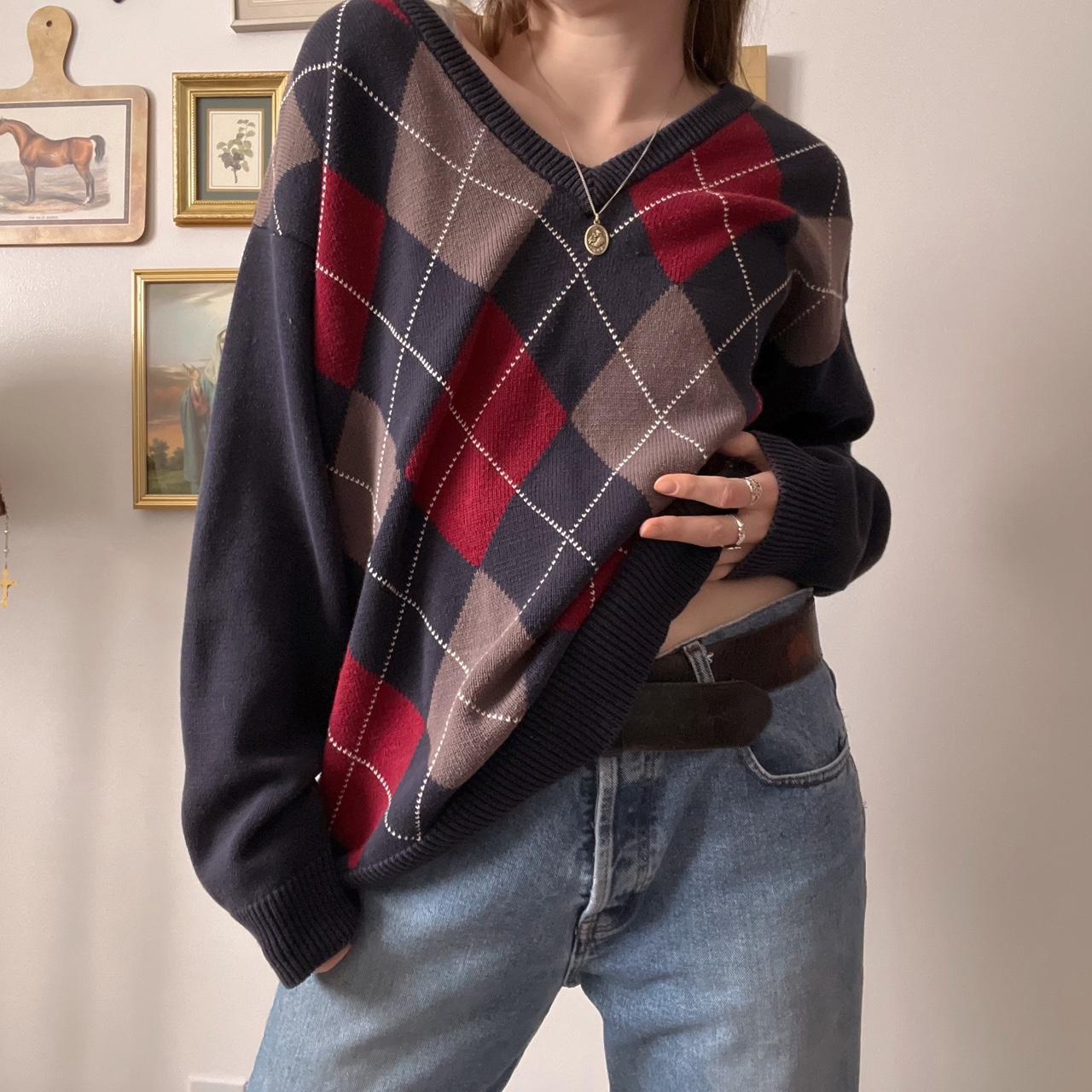 Slouchy argyle knit sweater (M)