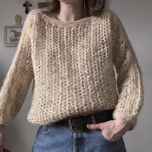 Neutral crochet knitted sweater (M)