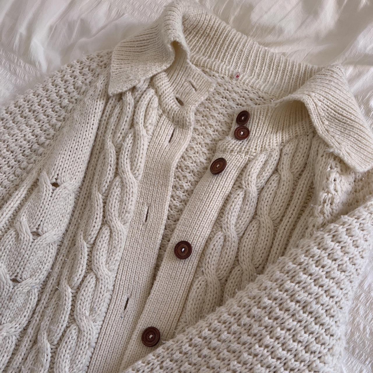 Cream chunky cable knit cardigan (S)