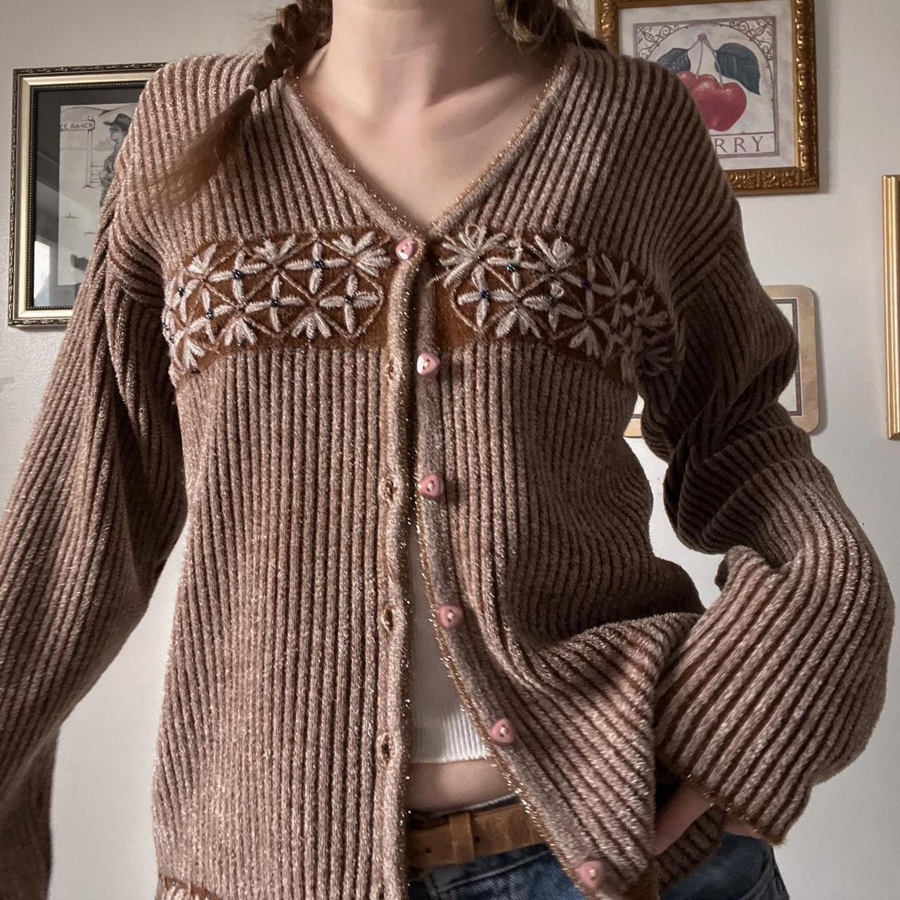 Brown flower knit cardigan (M)