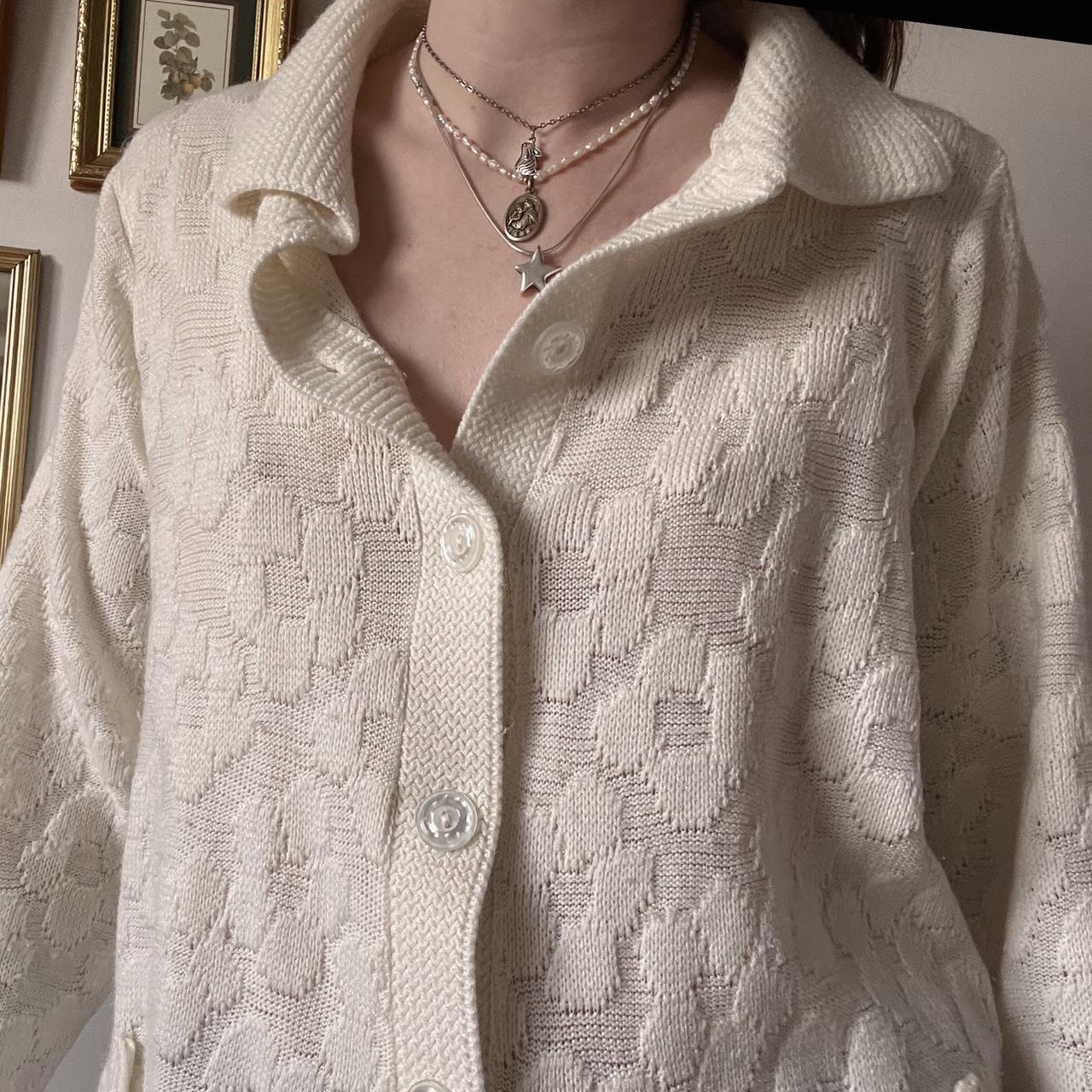 Cream white flower knit (S)