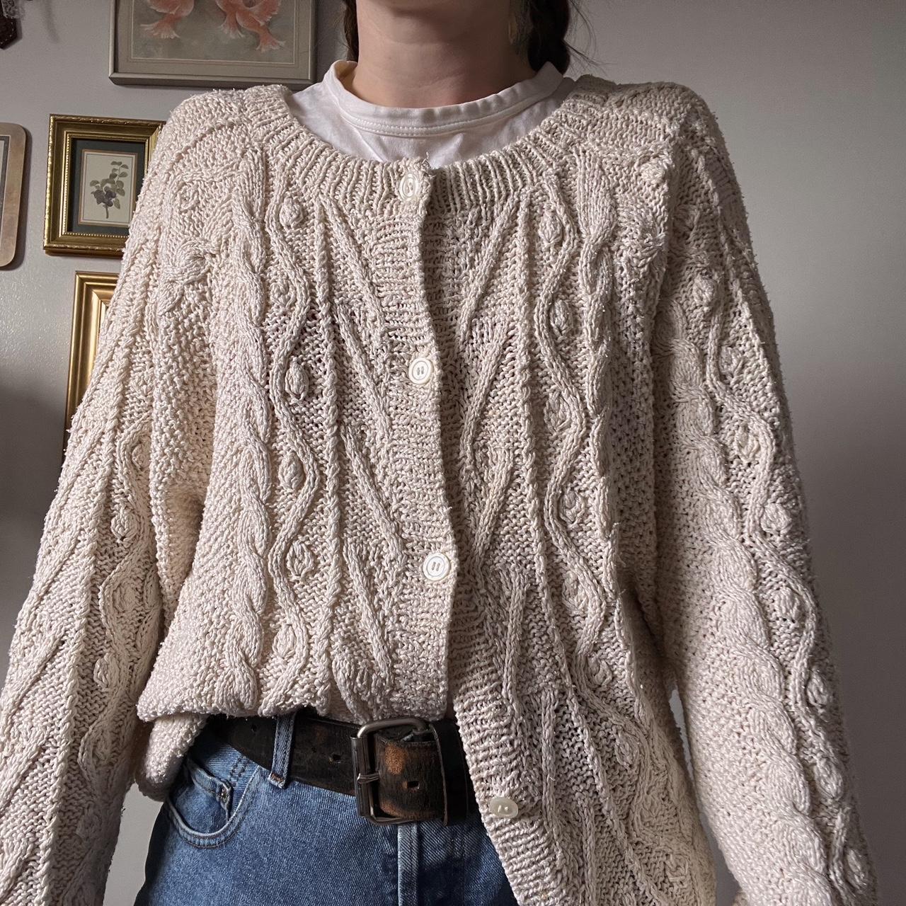 Cream silk blend knit cardigan (L)