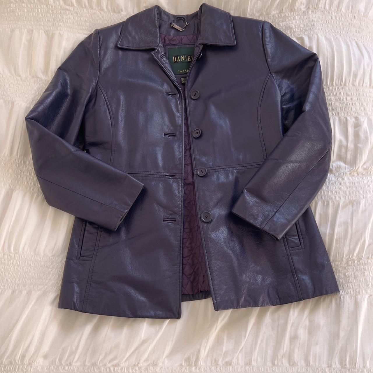 90's deep violet leather jacket (XS)