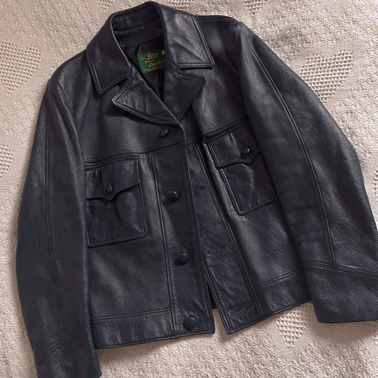 Vintage navy leather jacket (M)