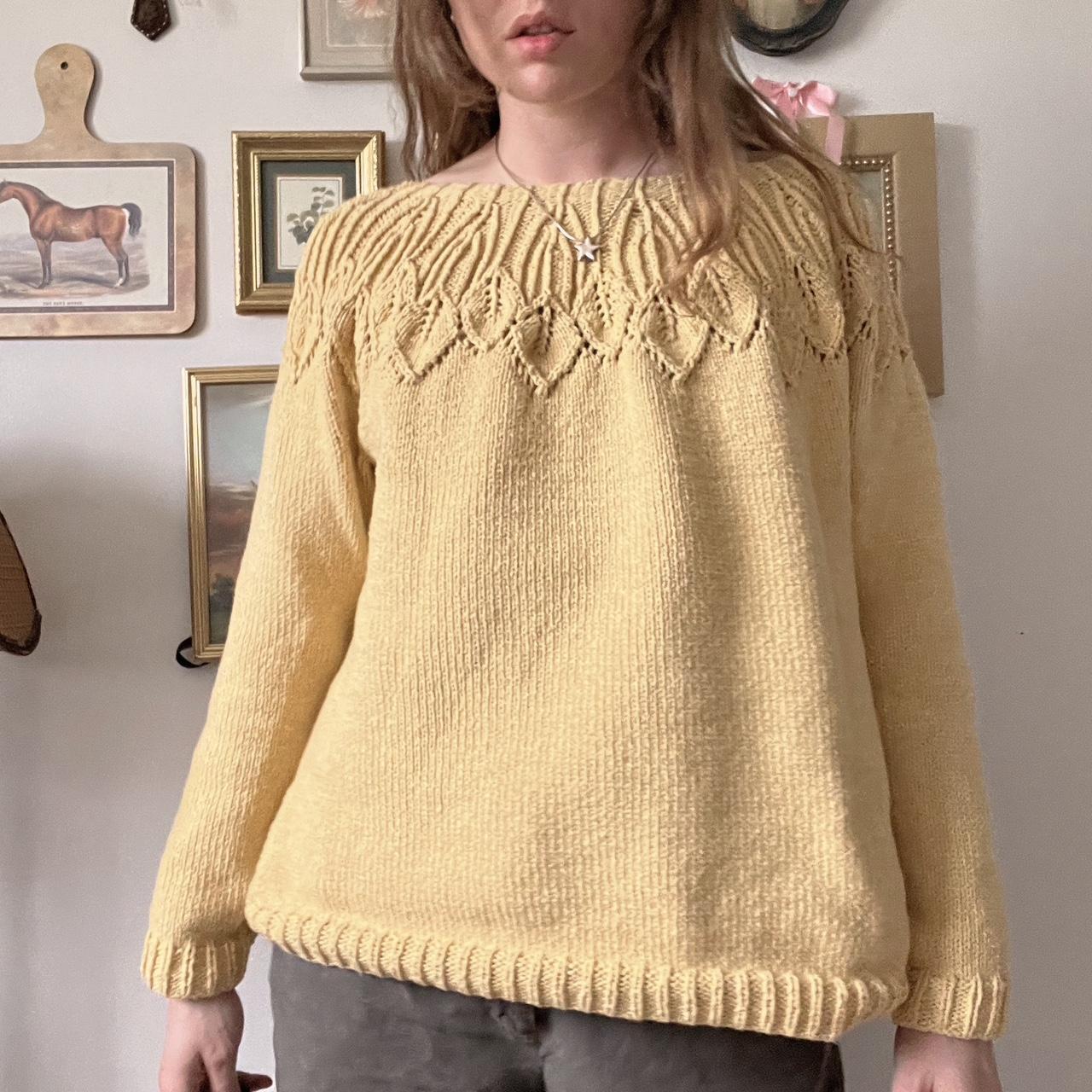 Canary yellow leaf chunky knit (M)