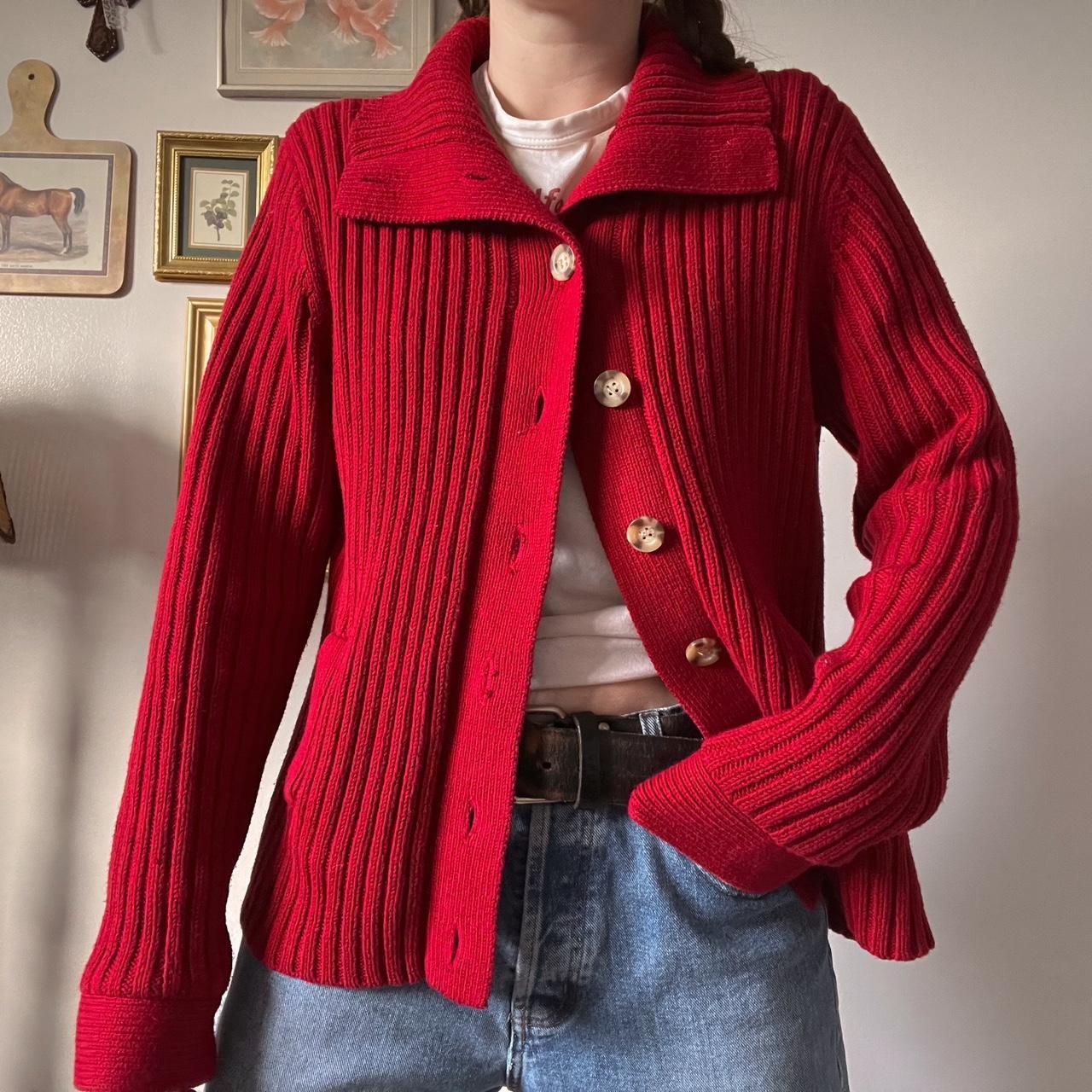 Red ribbed knit cardigan (L)