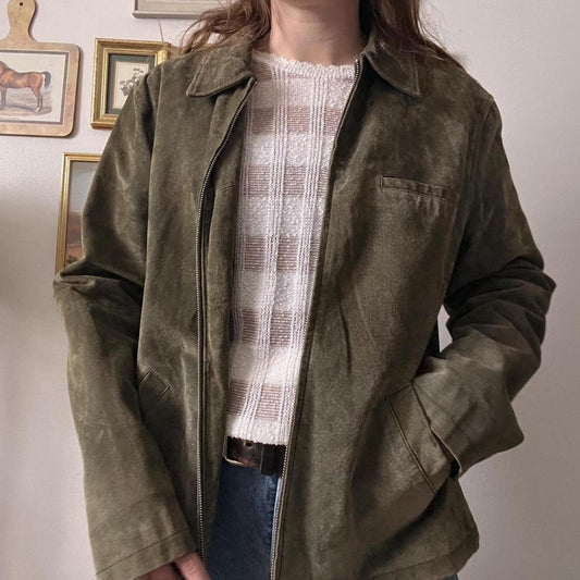 Green suede leather jacket (M)