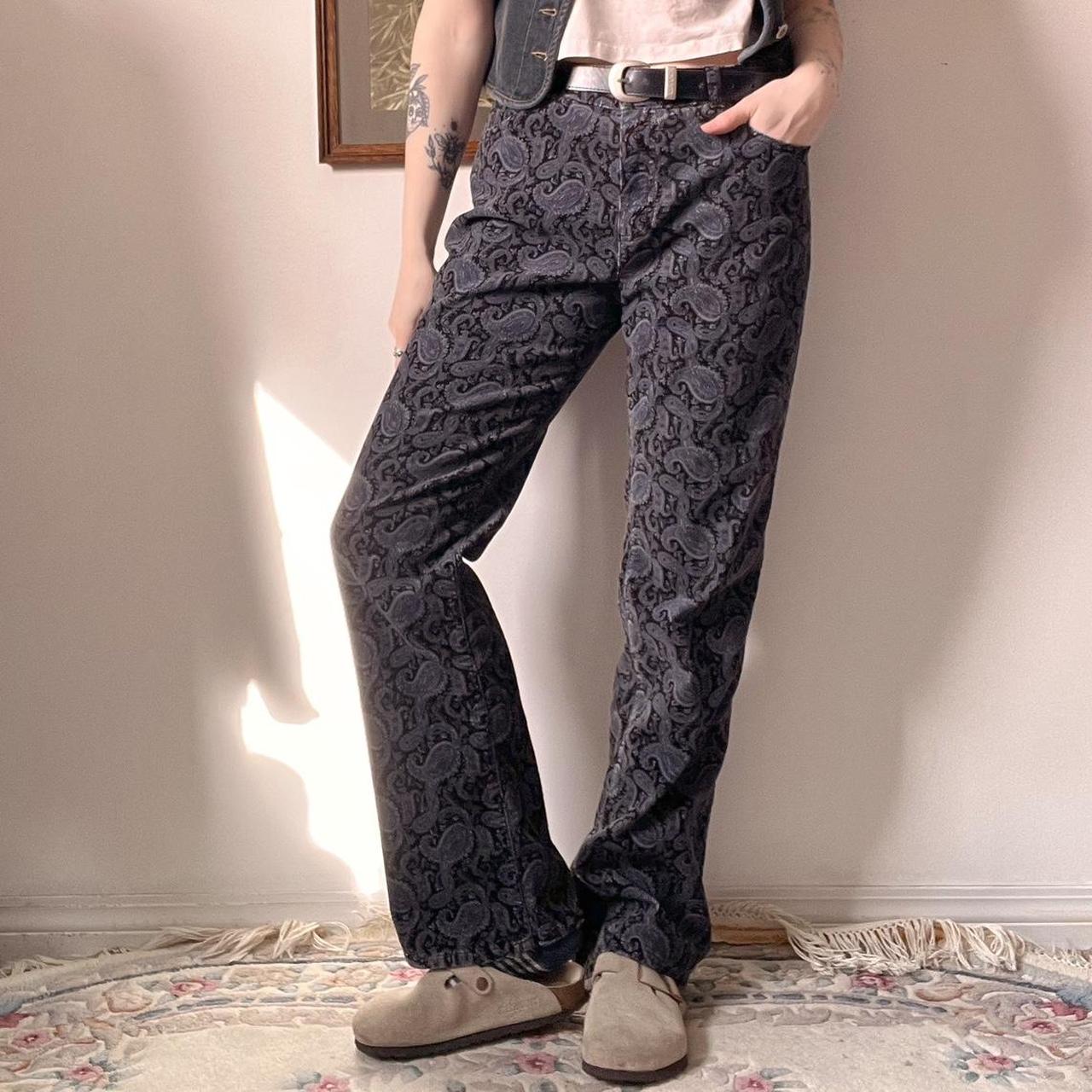 Blue paisley corduroy pants (M)