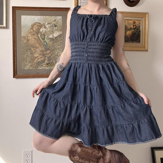 Tiered denim midi dress (M)